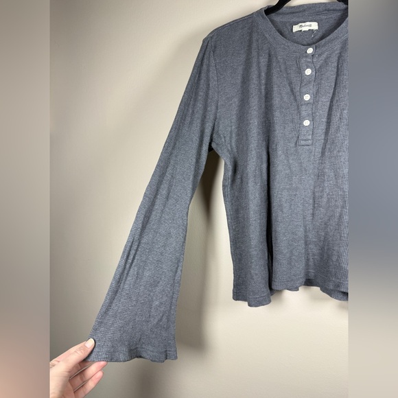 Madewell Top Heathered Thermal Henley Tee Long Sleeve Gray XL - Picture 9 of 12